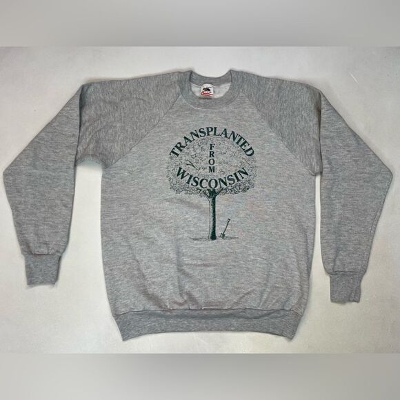 VINTAGE Transplanted From Wisconsin 1989 Sweatshirt Men Large Gray USA 80s 90s - Picture 1 of 6